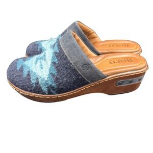 Born Southwestern Wool Suede Clogs Blue Teal Mules BR0010172 Womens 6 36.5
